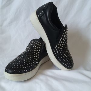 Steven by Steve Madden Black Silver Studded "Smash" Slip-on Sneaker